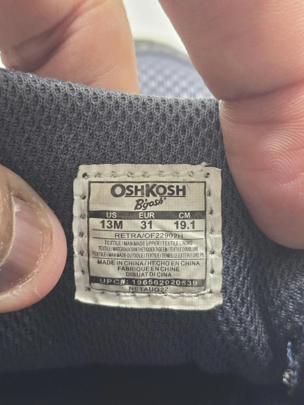 OshKosh B'gosh Shoes Kids Size 13 Blue RETRA Athletic Hook Loop Sneakers Stains